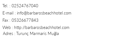 Barbaros Beach Hotel telefon numaralar, faks, e-mail, posta adresi ve iletiim bilgileri